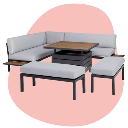 The best garden furniture - a modern outdoor sofa set with grey seat cushions
