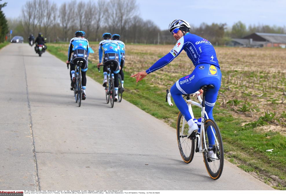 Tom Boonen (QuickStep Floors) drops back during the recon ride