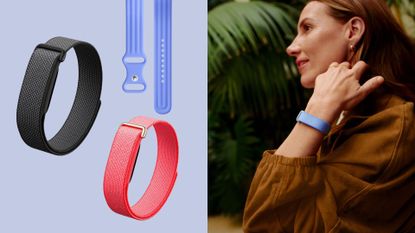 Google Fitbit Air product with woman wearing tracker on wrist
