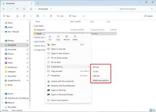 File Explorer context menu compression