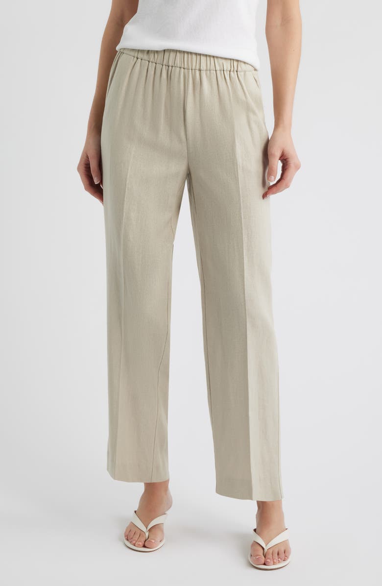 High Waist Pull-On Straight Leg Linen Blend Pants