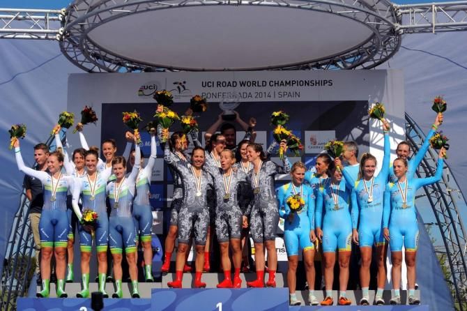 Orica-AIS, Specialized-lululemon and Astana BePink make up the 2014 TTT Worlds podium