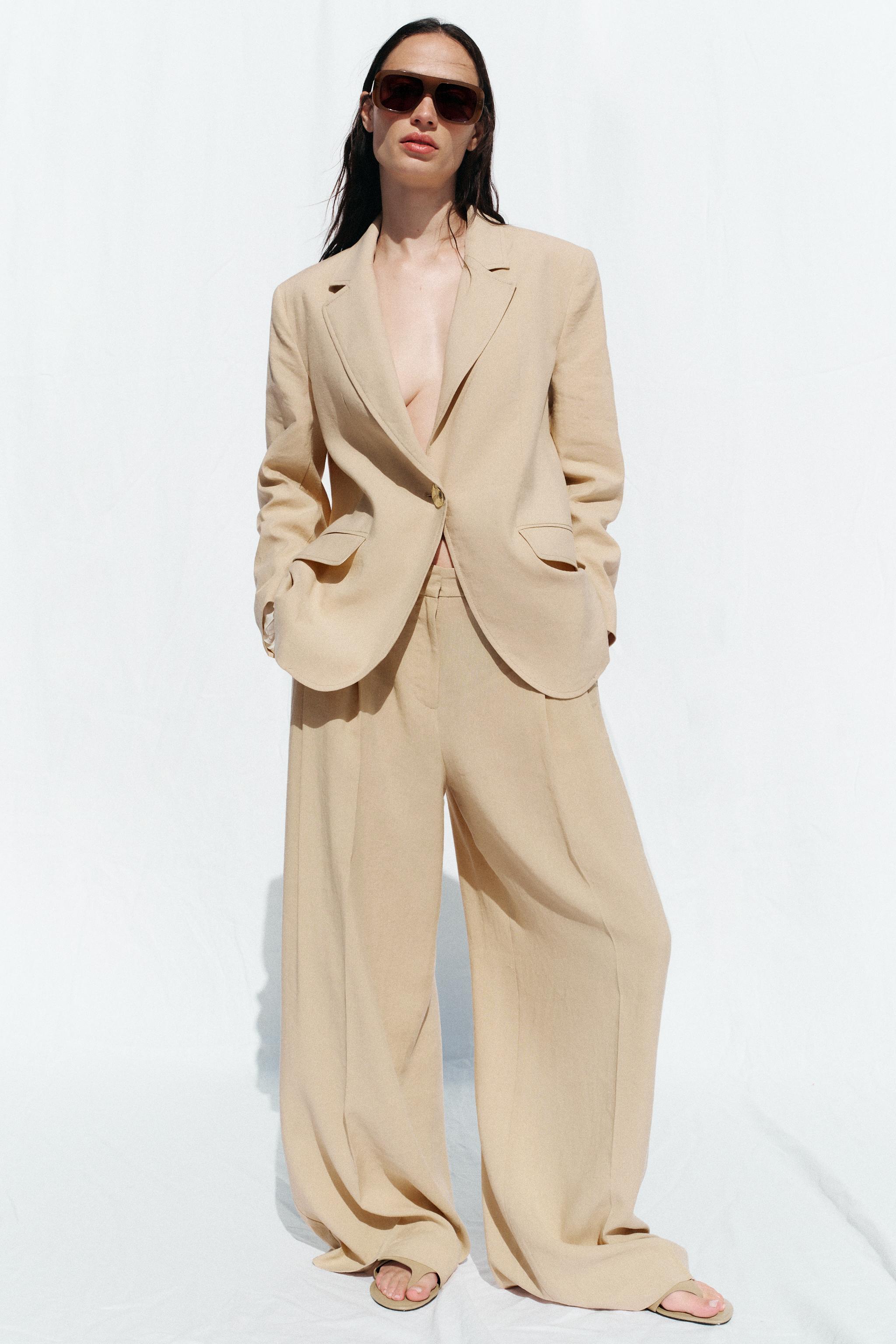 One-click linen mixed blazer