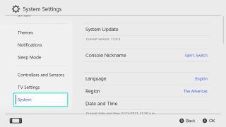 How to update your Nintendo Switch software: scroll down and select system from the menu on the left.