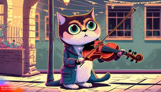 Adobe Firefly cat with violin image.