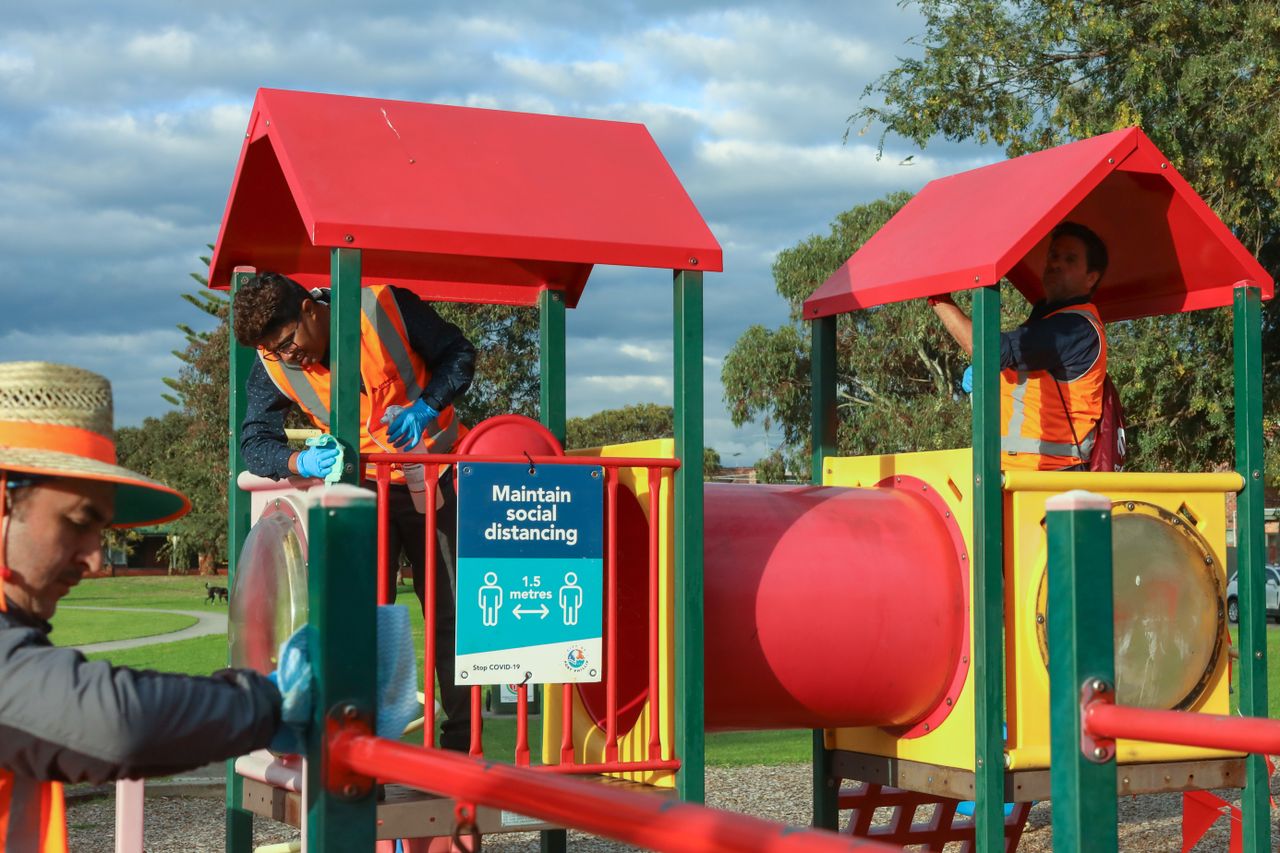 Cleaning the playground.