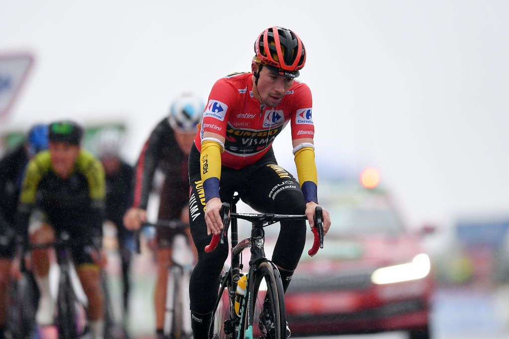 SALLENT DE GLLEGO SPAIN OCTOBER 25 Arrival Primoz Roglic of Slovenia and Team Jumbo Visma Red Leader Jersey Disappointment during the 75th Tour of Spain 2020 Stage 6 a 1464km stage from Biescas to Sallent de Gllego Aramn Formigal 1790m lavuelta LaVuelta20 La Vuelta on October 25 2020 in Sallent de Gllego Spain Photo by Justin SetterfieldGetty Images