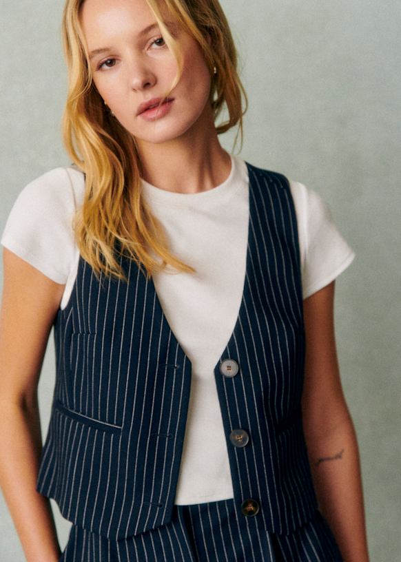 Elroy Jacket - Navy Ecru Tennis Stripes - Recycled Polyester - Sézane