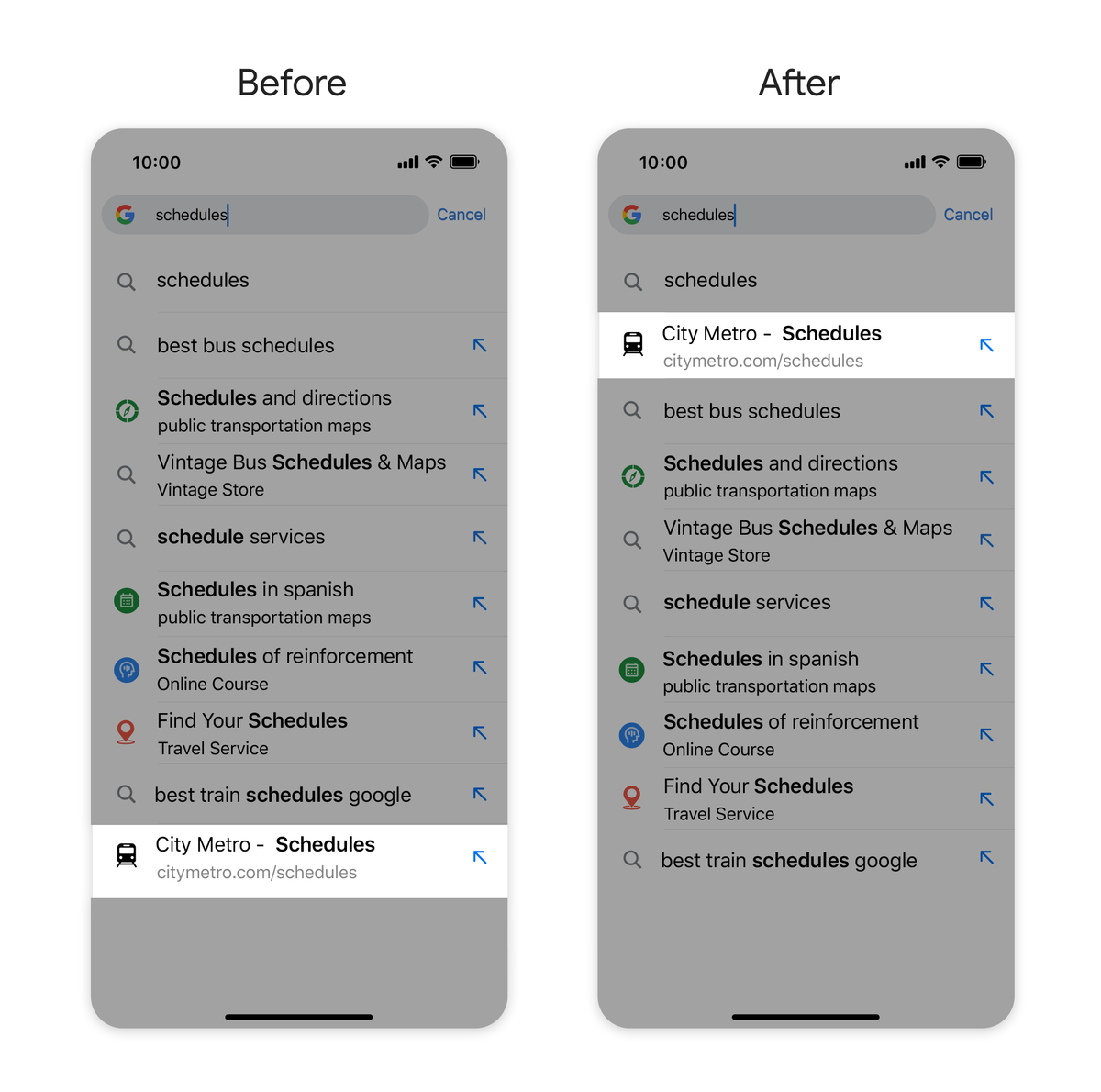 Suggestions shortcut in Google Chrome