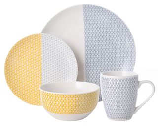 geometric printed dinnerset of bowls plates and cups