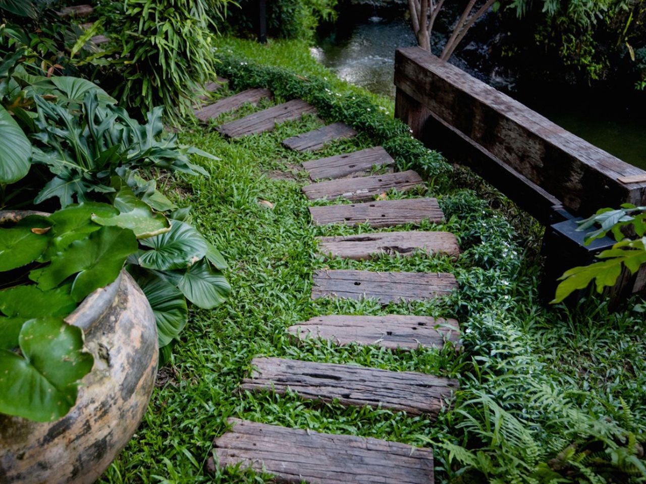 Sensory Garden Path Of Wooden Steps Surrounded By Plants