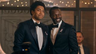 (L-R) Chance Perdomo (Andre Anderson), Sean Patrick Thomas (Polarity) posing together and smiling.