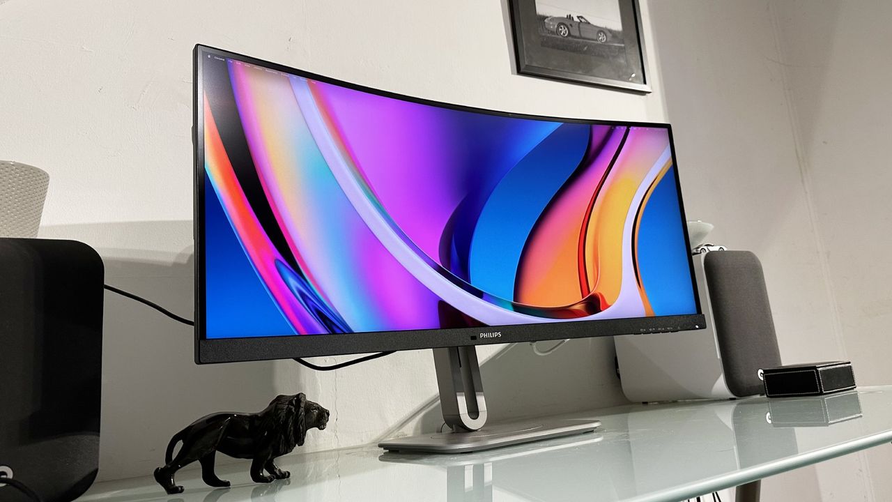 The Philips 34B2U5900C 5K2K monitor in a home office during our testing