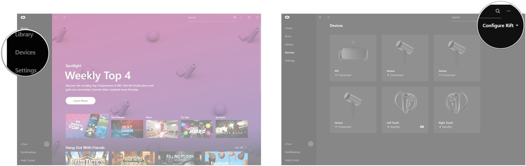 Click Devices. Click Configure Rift.