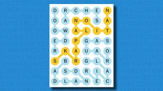 NYT Strands answers for game 185 on a blue background