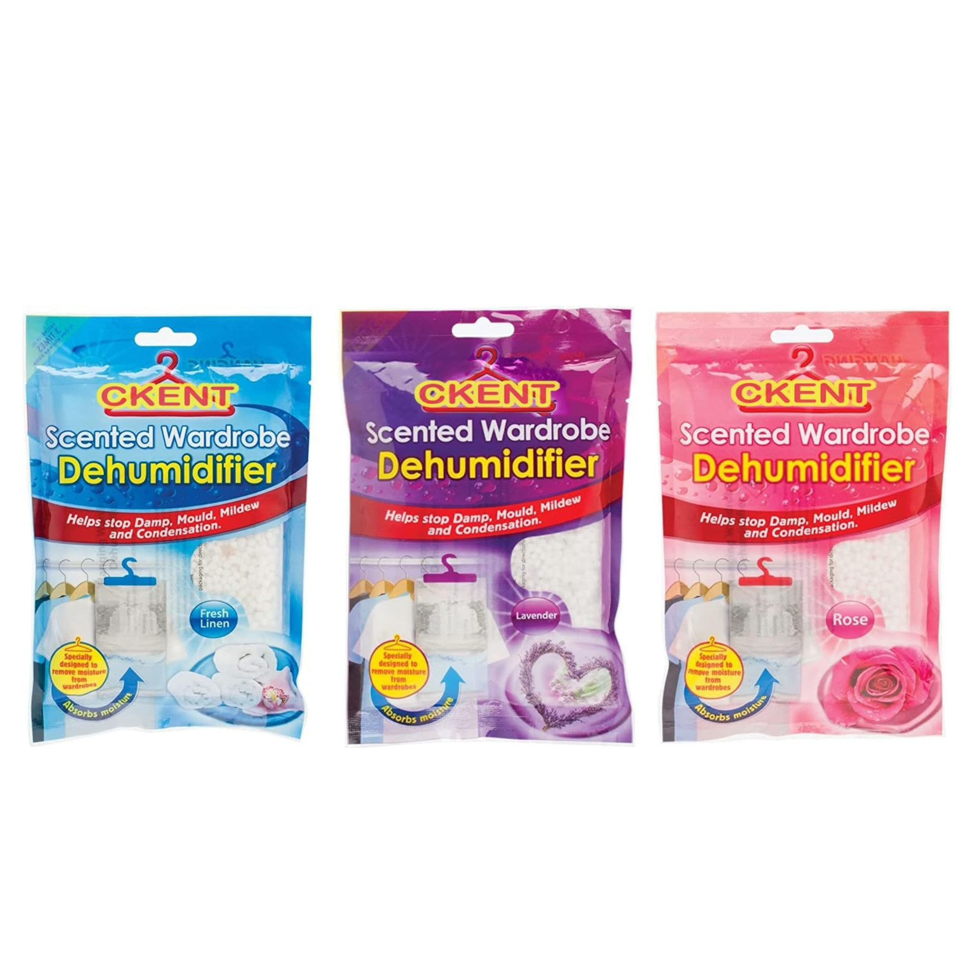 2 X Set of 3 Scented Hanging Wardrobe Dehumidifiers