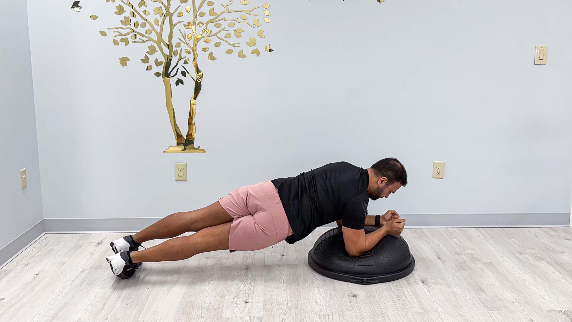 Nico Gonzalez performing BOSU forearm plank hip dips