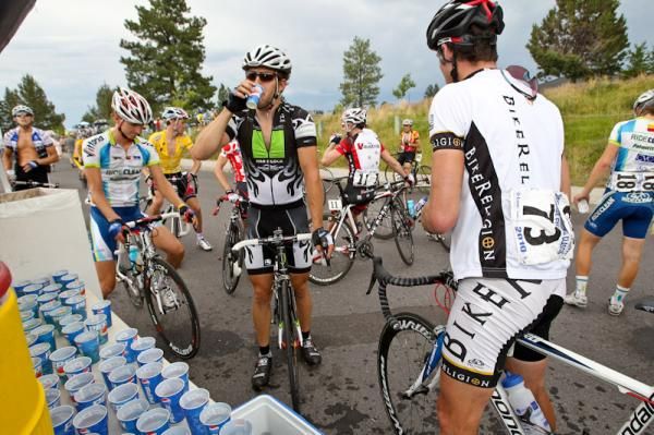 Riders headed straight for the water after today's hot stage.