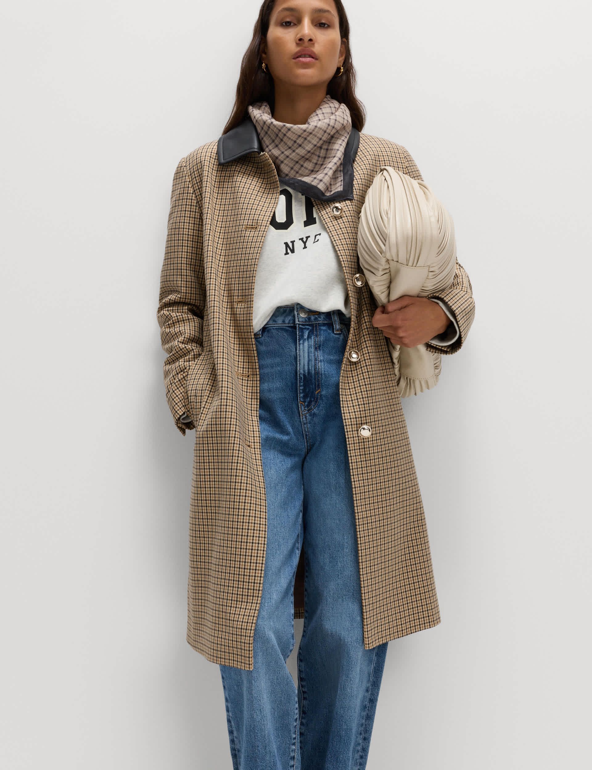 Checked Collared Car Coat
