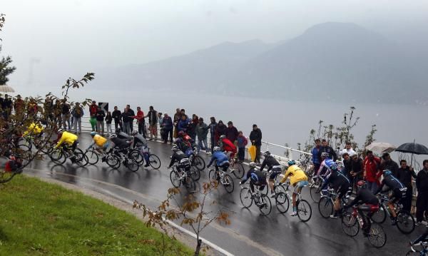 Lake Como was barely visible through the mist at the Tour of Lombardy.