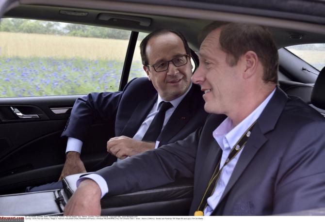 French president Fran&ccedil;ois Hollande and Tour director Christian Prudhomme