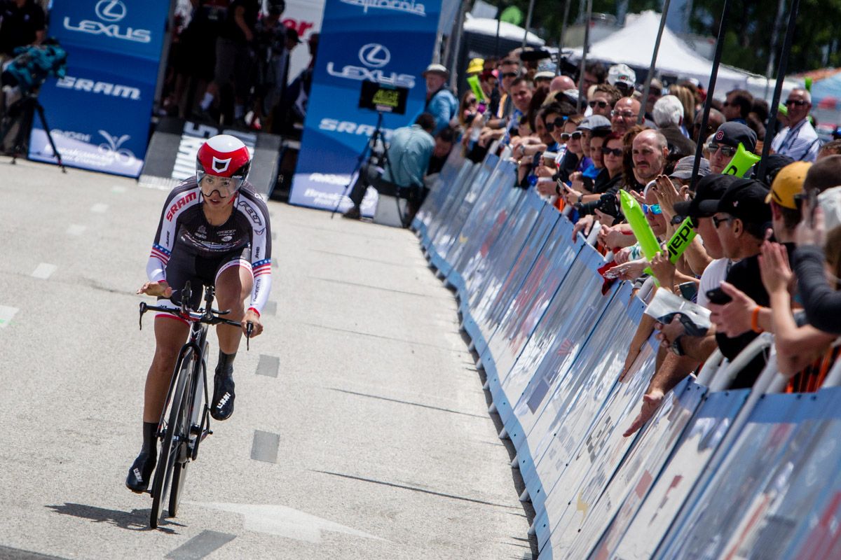 Carmen Small (Twenty 16) leaves the start house in front of a strong crowd