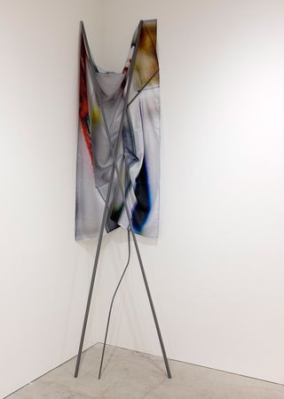 Artwork with curtain and metal bars