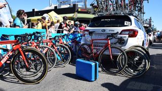 BMC Racing prepare their team bikes ahead of the race