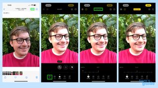 Screenshots showing how to apply a portrait effect through the Edit menu on an iPhone 15