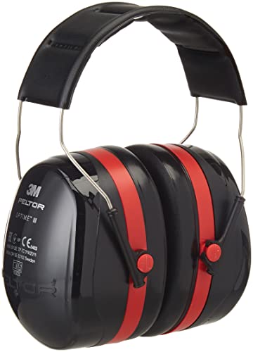 3m Peltor Optime Iii Ear Defenders Adults &amp;ndash; Protective Earmuffs With Headband, Hearing Protection Against High Noise Levels in Industrial Settings, 35 Db, Black/red