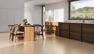 pale cork flooring in modern kitchen