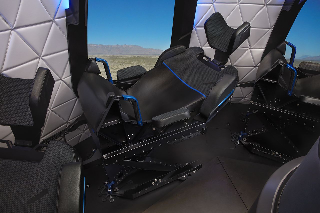 The passenger seat of Blue Origin's New Shepard spacecraft.