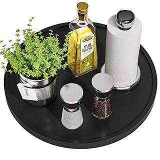 Lazy Susan Organizer, 13.2 Inch Non-Skid Bamboo Lazy Susan for Kitchen Table Cabinets Closets and Kitchen Islands, Wood Turntable for Kitchen Countertop Organizer Black