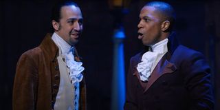 Aaron Burr (Leslie Odom Jr.) sings to Alexander Hamilton (Lin-Manuel Miranda) in 'Hamilton'