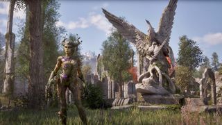 Screenshot from The Elder Scrolls IV: Oblivion Remastered of a statue in ruins.