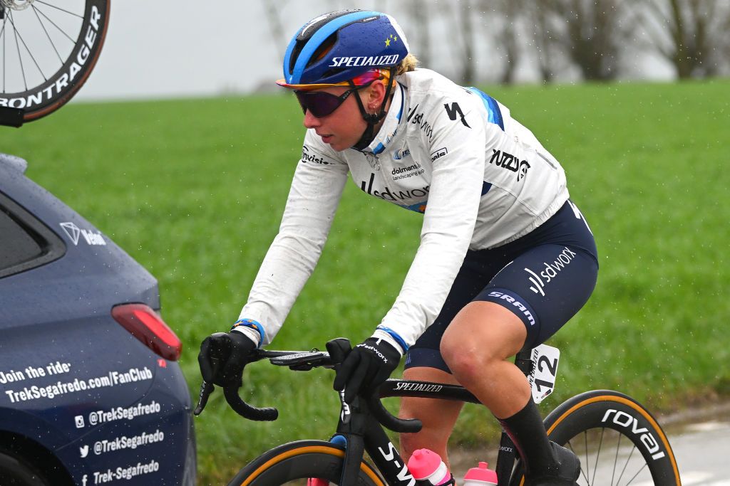 WEVELGEM BELGIUM MARCH 26 Lorena Wiebes of The Netherlands and Team SD Worx competes during the 12th GentWevelgem In Flanders Fields 2023 Womens Elite a 1625km one day race from Ypres to Wevelgem UCIWWT on March 26 2023 in Wevelgem Belgium Photo by Luc ClaessenGetty Images