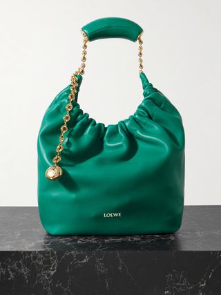 Squeeze Small Chain-Embellished Gathered Leather Tote