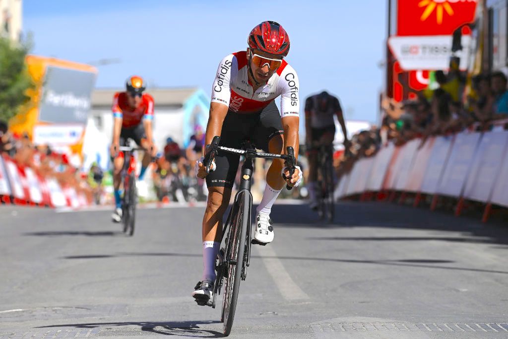 MONTILLA, SPAIN - SEPTEMBER 02: Bryan Coquard of France and Team Cofidis crosses the finish line during the 77th Tour of Spain 2022, Stage 13 a 168,4km stage from Ronda to Montilla 315m / #LaVuelta22 / #WorldTour / on September 02, 2022 in Montilla, Spain. (Photo by Tim de Waele/Getty Images)