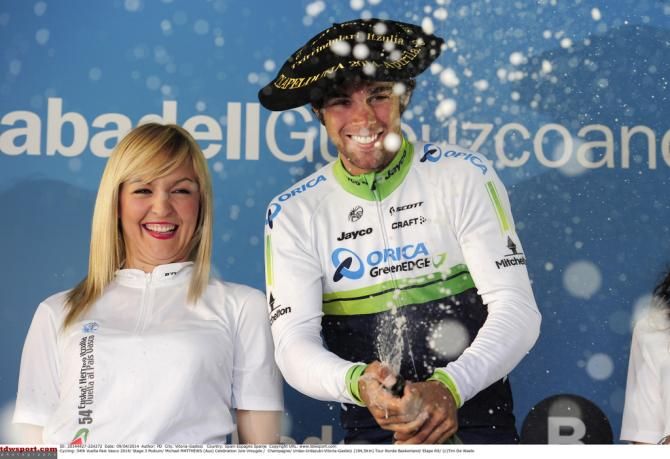 Michael Matthews (Orica-GreenEdge) gets to spray the champagne
