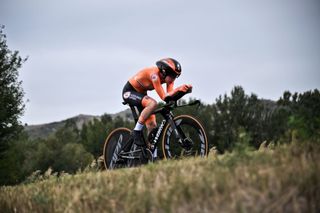 Anna van der Breggen on her way to winning the time trial at the Imola World Championships 2020