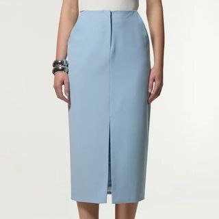 powder blue pencil skirt