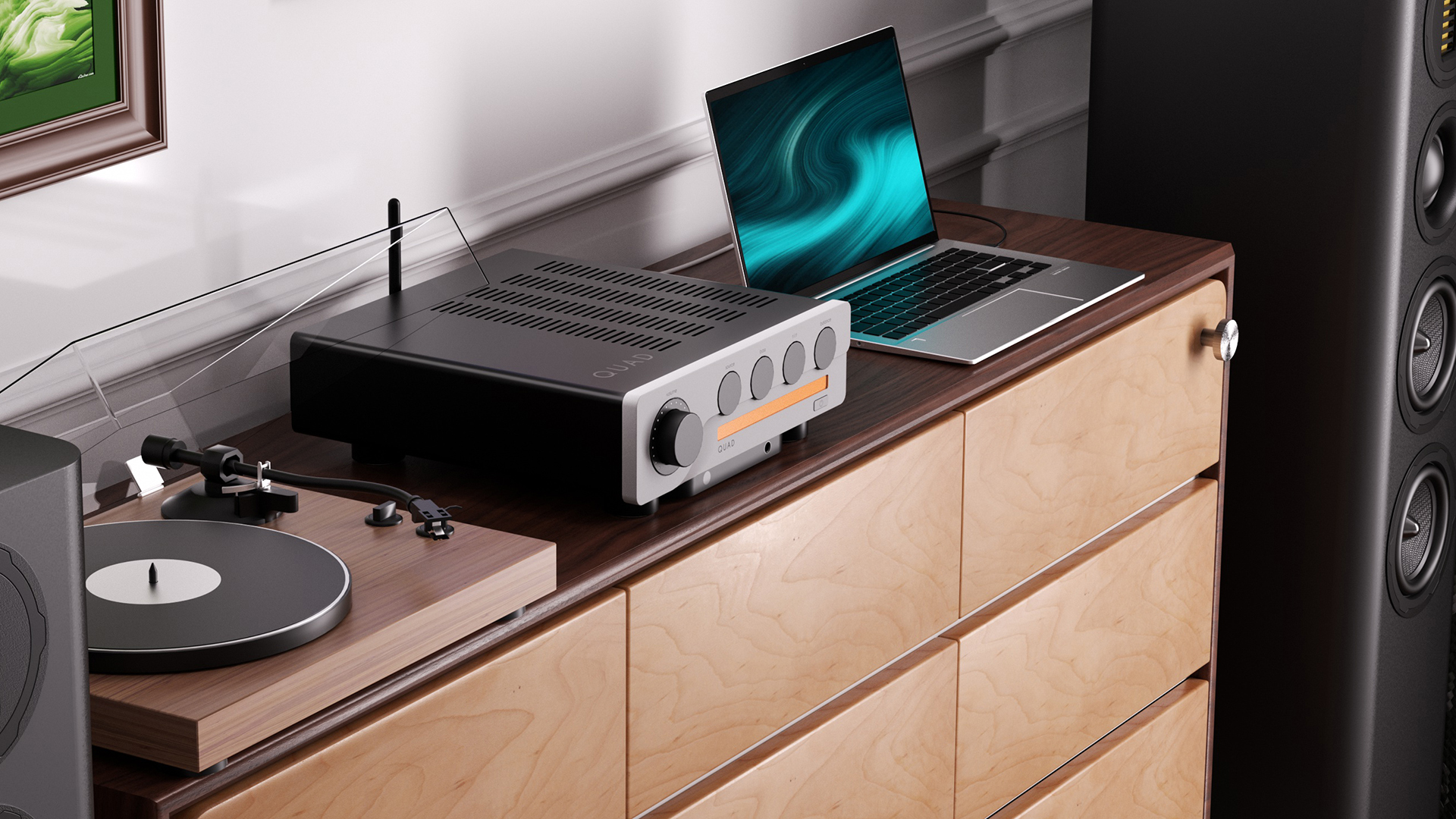 QUAD 3 amplifier in lifestyle images – looks very 70s inspired