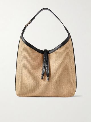 Marcie Leather-Trimmed Raffia Shoulder Bag