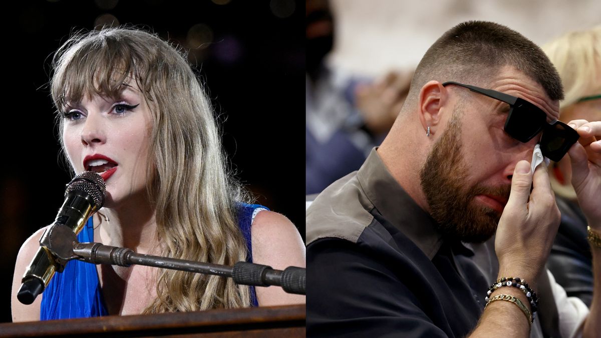Travis Kelce appears to wipe away tears as Taylor Swift sings for him in Amsterdam