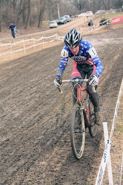 Don Myrah drilling it towards a world championship jersey in the men's 45-49 race.