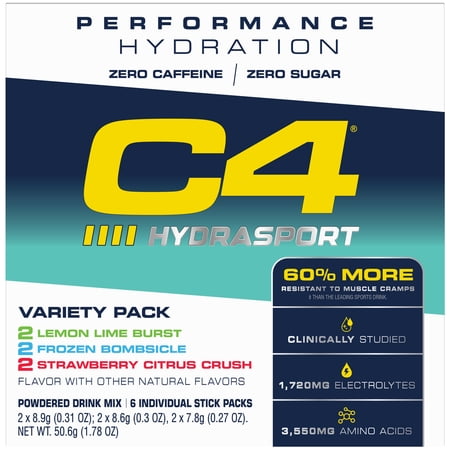C4 Performance Hydration Powdered Electrolyte Drink Mix, Hydrasport Variety Pack, 6 Count