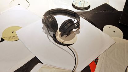Headphones on vinyl records
