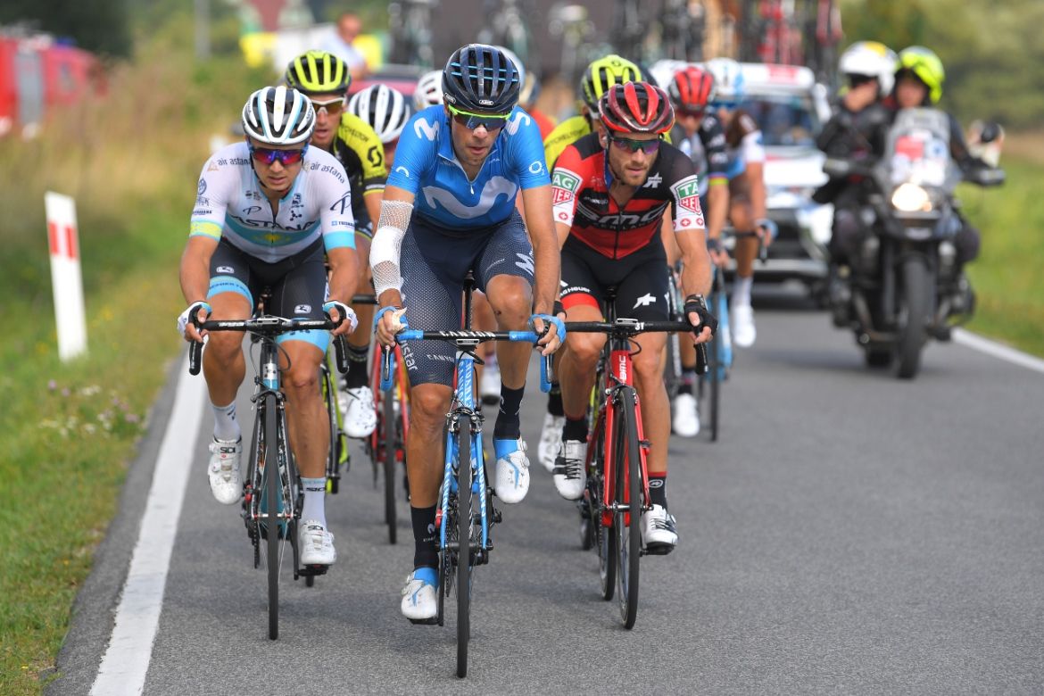A bandaged Jorge Arcas (Movistar) leads the breakaway