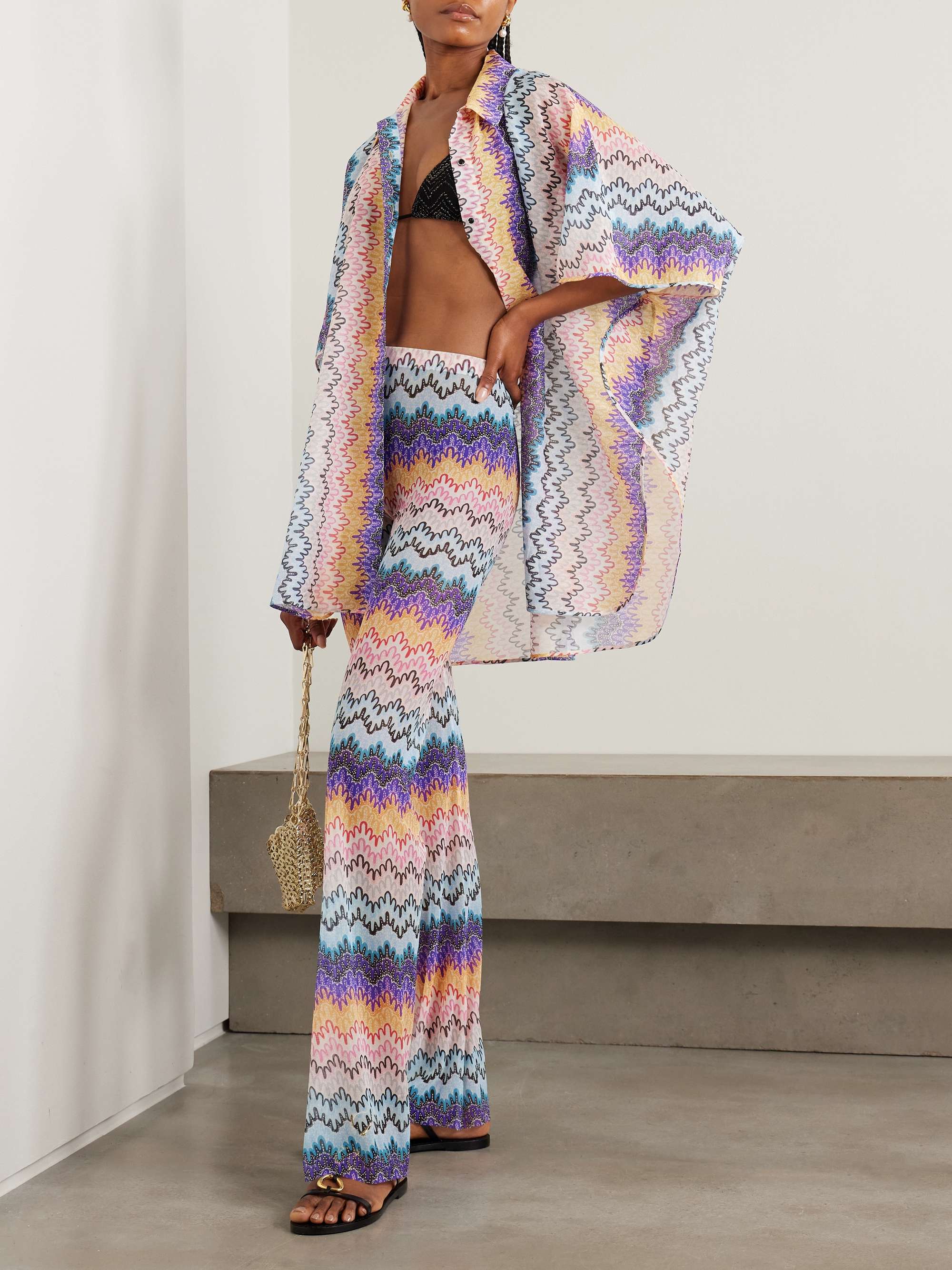 Printed Mesh Flared Pants