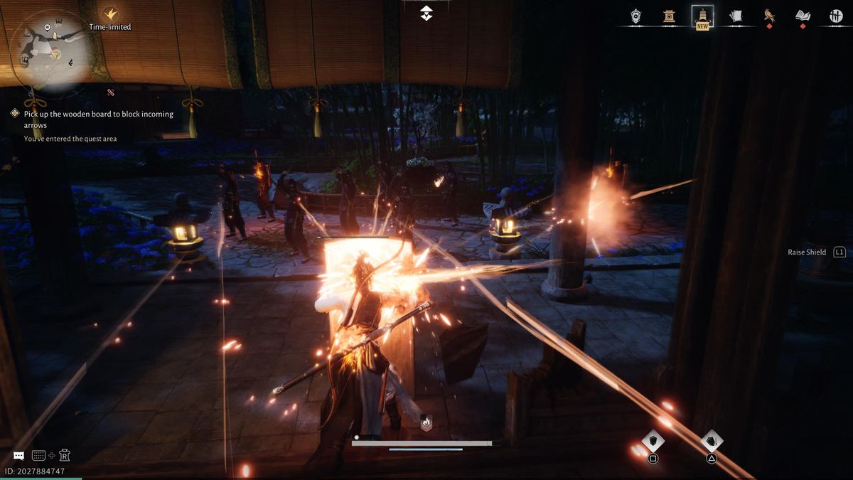 Holding up a shield as attacks fly in Where Winds Meet